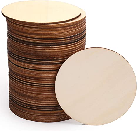 Foraineam 100 Pieces 4 Inch Unfinished Wood Circle Cutouts Round Natural Wooden Craft Circles Slices for Wooden Coasters, DIY Crafts, Painting, Writing, Engraving and Home Decoration