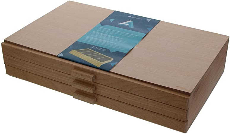 3 Drawer Wood Pastel Storage Box 15-3/4 x 9-1/2 x 3-1/2 inches