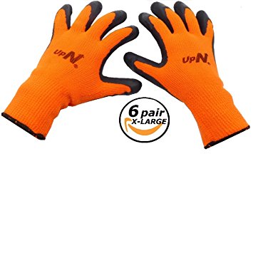 UpNorth Heavy Duty 7 Gauge Polyester Knit Work Gloves, Textured Rubber Latex Palm Dipped/Coated for Construction, 6-Pairs, Men's X-Large