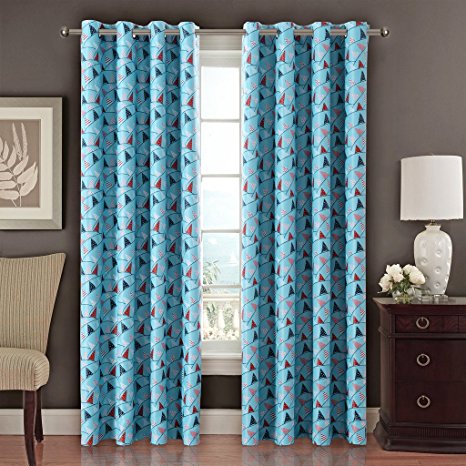 H.Versailtex Thermal Insulated Blackout Window Room Grommet Indoor Curtains-52 inch Width by 96 inch Length-Set of 2 Panels-Sky Blue Sea Sailing Pattern