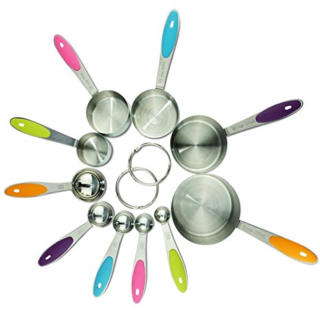 ANPHSIN 10 Pieces Stainless Steel Measuring Cups and Spoons Set with Silicone Handle Grip Perfect for Baking Accessories