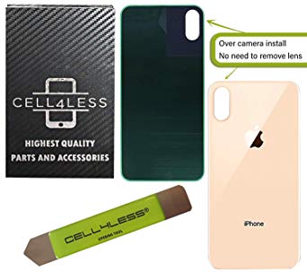 CELL4LESS Back Glass Replacement Compatible w/The iPhone Xs MAX Including Wide Camera Hole, Adhesive & Removal Tool (Gold)