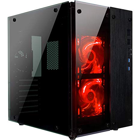 Rosewill CULLINAN PX Tempered Glass Full Window Desktop PC Computer Small Form Case, Red LED Lighting Fans, USB 3.0, 240mm Water Cooler Support, 3 Fans Pre-Installed