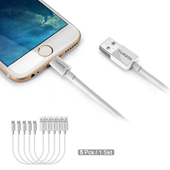 5 Packs iPhone Charger Cables - TURATA 5 Packs 1ft Cable Lightning USB Cable Sturdy Charging Cord Connector Powerline for iPhone 7/7 Plus 5/5S/5C 6/6S iPad mini/Air/Pro iPod touch Best for Power Bank