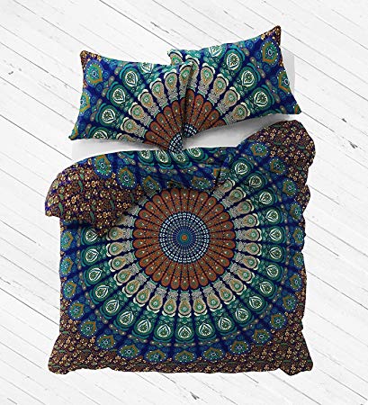 The Boho Street - Exclusive Range of Reversible Queen Size Duvet Cover Set With Pillow Covers, Indian Duvet Quilt Cover Coverlet Bohemian Doona Cover Handmade 84" x 94"