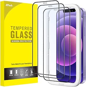 JETech Full Coverage Screen Protector for iPhone 12 mini 5.4-Inch, Black Edge Tempered Glass Film with Easy Installation Tool, Case-Friendly, HD Clear, 3-Pack