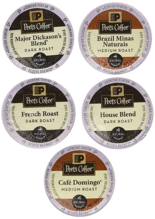 New! 20 K-cup Peets Coffee Sampler Variety PackNo Decaf (2014 Brazil Minas Naturais, Cafe Domingo, House Blend, Major Dickasons, French Roast)