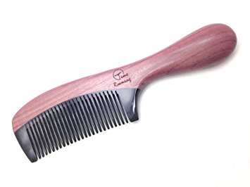 Time Roaming 100% Handmade Natural Wood Comb 7.1" Black Ox Horn & Purple Heart Wood with Round Handle