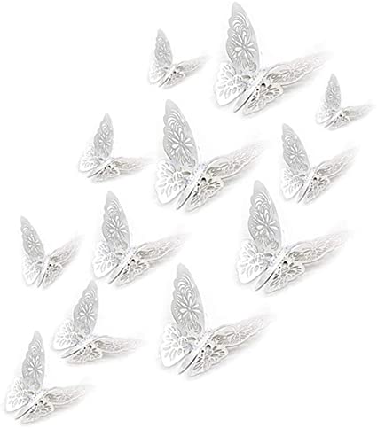 R STAR 3D Butterfly Wall Stickers Metallic Art Sticker DIY Wall Decals for Room Home Nursery Classroom Offices Kids Girl Boy Bedroom Bathroom Living Room Decor, Pack of 24 (Silver)