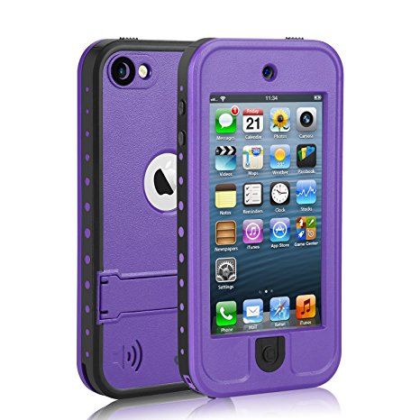Waterproof Case for iPod 5 iPod 6, Merit Waterproof Shockproof Dirtproof Snowproof Case Cover with Kickstand for Apple iPod Touch 5th/6th Generation for Swimming Snorkeling Diving (Purple)
