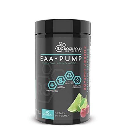 Rock Solid Nutrition EAA Pump Essential BCAA Amino Acid Post Workout Recovery Supplement, Drink Powder, 30 Servings (Cherry Limeade)