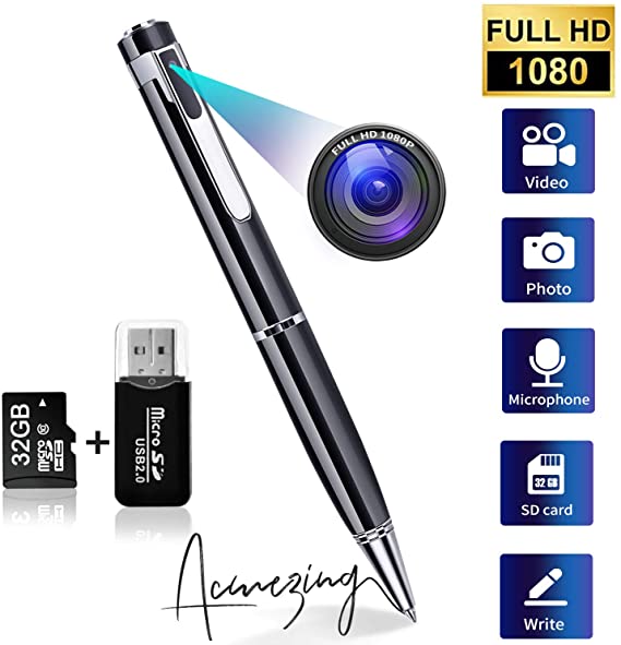 Hidden Video Camera Pen with HD 1080p. Nanny Spy Camera Pen with 32GB SD Card. ACMEZING Spy Camera Mini Hidden Pen with Wide-Angle Lens. Appropriate for Education, Business and More&nbsp;(Video Only)