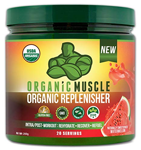 Organic Muscle Replenisher Electrolyte Powder– Organic Post Workout & Intra-Workout Vegan Recovery Drink. Maximum Hydration, w/Coconut Water, Mineral Salts, More. Non-GMO – Watermelon Flavor – 200g