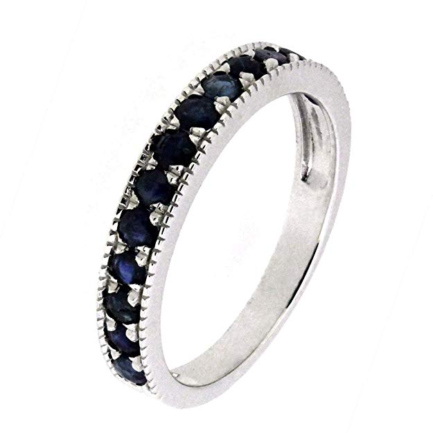 Sterling Silver Round Cut Natural Blue Sapphire Stackable Eternity Band Ring (0.7 CT.T.W)