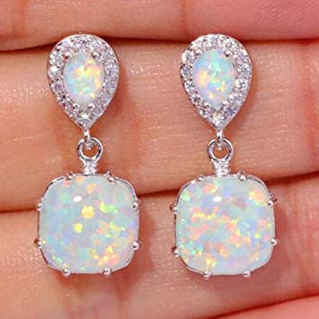 Phetmanee Shop Fashion Women 925 Sterling Silver FWhite Fire Opal Ear Earrings Wedding Jewelry