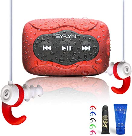 Swimbuds Color Waterproof Headphones and 8 GB SYRYN Waterproof MP3 Player with Shuffle Feature