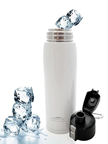 Aquatix Flip Top Insulated White Sport Water Bottle Double Wall Insulation 21 Ounce Multipurpose thermos Personal Hydration Vacuum Sealed Keeps Your Drinks Cold for 24 Hours and Hot for 12 Hours Perfect for Hiking Gym Fitness Athletes BPA Toxin Free Eco Friendly