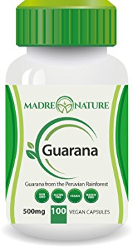 100% Pure Fruit Guarana Dietary Supplement Capsules: 500mg X 100 Capules (Vegan) - Amazon Rainforest - Gluten-free - Non-GMO - Stay Alert - Increase in Stamina - Supports Wellness (1-Pack)