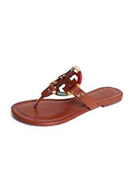 Tory Burch Miller Leather Embroidered Embellished Sandals in Vintage Vachetta Multi