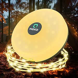 MoKo Camping Lichterkette Aufrollbar, 3-in-1 Tragbare Wiederaufladbare LED Lichterkette mit 8 Beleuchtungsmodi, Wasserdichte Campinglampe Taschenlampe für Zelt Camping Hof Dekoration (10M)