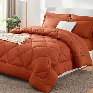 CozyLux Full Comforter Set with Sheets 7 Pieces Bed in a Bag Burnt Orange All Season Bedding Sets with Comforter, Pillow Shams, Flat Sheet, Fitted Sheet and Pillowcases