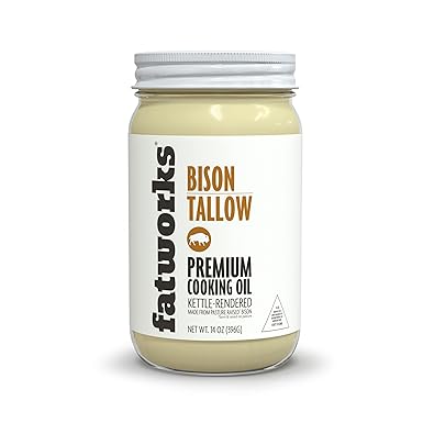 Pasture Raised Bison Tallow from Fatworks, USDA Certified, Keto and Paleo, Whole30 cooking. Sourced from 100% U.S.A Grasslands. Great as cooking oil, pemmican making, skincare and more, 14 oz. (1 Pack)