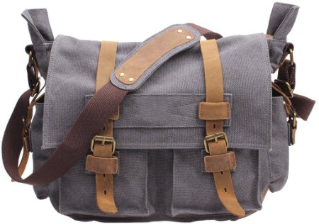 MONA Canvas Vintage Durable Men Travel Laptop School College Backpack Dark Grey