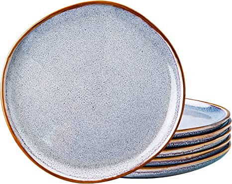 AmorArc Ceramic Plates Set of 6, 8.5 Inch Handmade Reactive Glaze Stoneware Plates set for Dessert, Salad, Appetizer, Small Dinner Plates, Microwave&Dishwasher Safe, Scratch Resistant - Blue