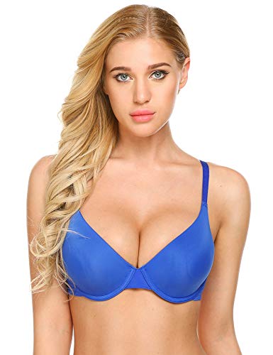 Ekouaer Bras for Everyday Basic Comfort Lightly Padded Underwire Plunge T-Shirt Bra 32A-38DD