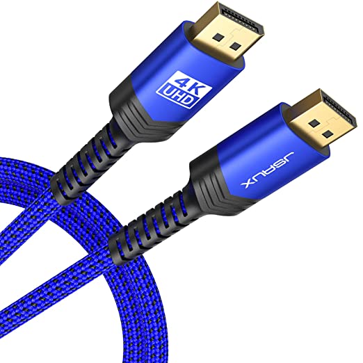 DisplayPort to DisplayPort Cable 6.6ft/2M, JSAUX 1.2 DP Cable [4K@60Hz, 2K@165Hz, 2K@144Hz] Gold-Plated Braided Ultra High Speed DisplayPort Cord for Laptop PC TV etc- Gaming Monitor DP Cable-Blue