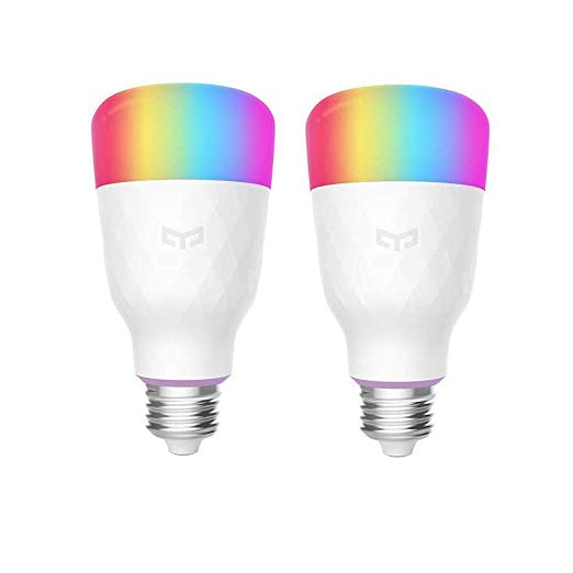 YEELIGHT Smart LED Bulb, Multi Color RGB, Wi-Fi, Dimmable, 60W Equivalent(10W), E26/E27 Smartphone Controlled, Works with Amazon Echo Alexa,Google Home,Compatible with Alexa, 1-Pack (2-Pack E26)