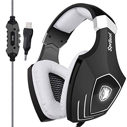SADES A60/OMG Gaming Headset Over Ear Stereo Surround Sound Heaphones with Microphone Noise Isolating Volume Control LED Light for PC & MAC (White/Black)