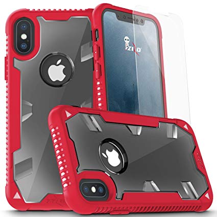 Zizo Proton 2.0 Series Compatible with iPhone X Case Military Grade Drop Tested with Tempered Glass Screen Protector iPhone Xs Case RED Clear