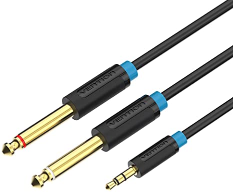VENTION 3.5mm to Double 6.35MM Stereo Jack Audio Cable Gold Plated 3.5mm 1/8" TRS to 6.35mm 1/4" TS Mono Y-Cable Splitter Cord for iPhone Multimedia Speakers and Home Stereo Systems (3ft/1m)