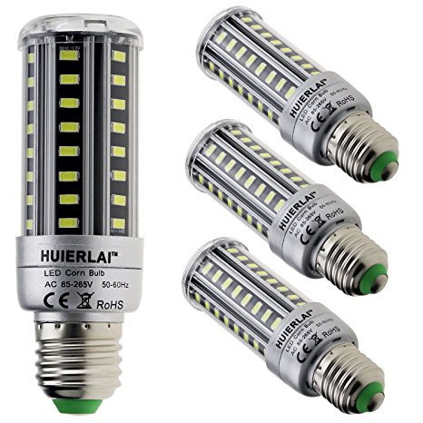 HUIERLAI 4-pack 12W Super Bright LED Corn Bulb ,Residential and Commercial Projec E26/E27 (Replacement Incandescent Bulbs 100W ) 1205Lm AC85-265V White(6000K) No-Dimmable.