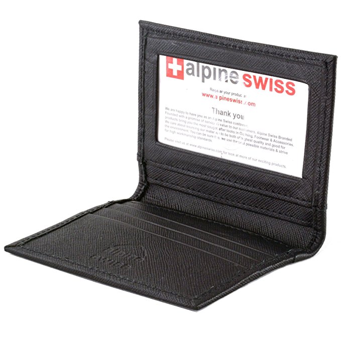 Alpine Swiss Thin Front Pocket Wallet Business Card Case 2 ID Window 6 Card Slot