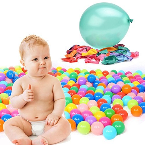 TrendBox 400 Colorful Ocean Ball (Ship From USA)   Free Gift 50 Size 10" Balloons For Babies Kids Children Soft Plastic Birthday Parties Events Playground Games Pool