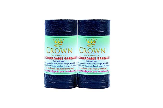 Crown 2-Rolls OXO Bio-Degradable Garbage Bag with Detachable Tie Wraps, 19x21 Inches (Black) - Pack of 60 Bags