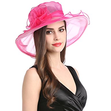 Womens Ladies Organza Church Summer Wide Brim Fancy Kentucky Derby Fascinator Cap Tea Party Wedding Sun Hats