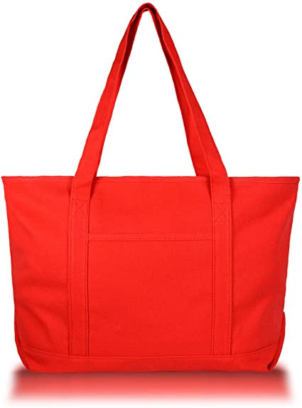 DALIX Womens 23" Deluxe 24 oz. Cotton Canvas Tote Bag Zippered in Red