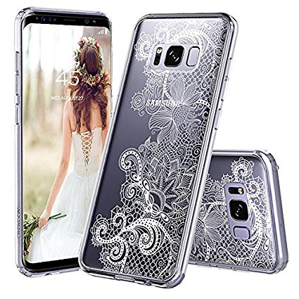 Galaxy S8 Case, Galaxy S8 Case for Girls, MOSNOVO White Floral Lace Henna Mandala Pattern Clear Design Transparent Back Case with TPU Bumper Protective Case Cover for Samsung Galaxy S8 (2017)