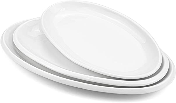 Foraineam Set of 3 Sizes Porcelain Oval Serving Platters White Dinner Plates Serving Dishes for Party, Dessert, Sushi, Fish