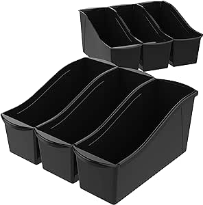 Storex Large Book Bin, Interlocking Plastic Organizer for Home, Office and Classroom, Black, 6-Pack (70109C06C)