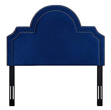 TOV Furniture The Laylah Collection Velvet Upholstered Wood & Metal Headboard, Twin Size, Navy Blue