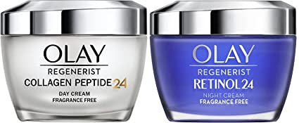Olay Regenerist Favourites Set, Regenerist Retinol24 Night Face Moisturiser with Retinol and Collagen Peptide24 Day Cream Without Fragrance