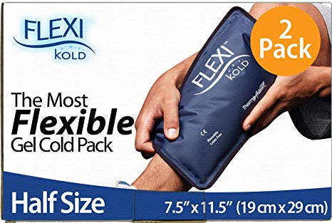 FlexiKold Gel Ice Pack (Half Size: 7.5" x 11.5") - Two (2) Reusable Cold Therapy Packs - 6303-COLD - Professional Cold Pack - 2 Pack
