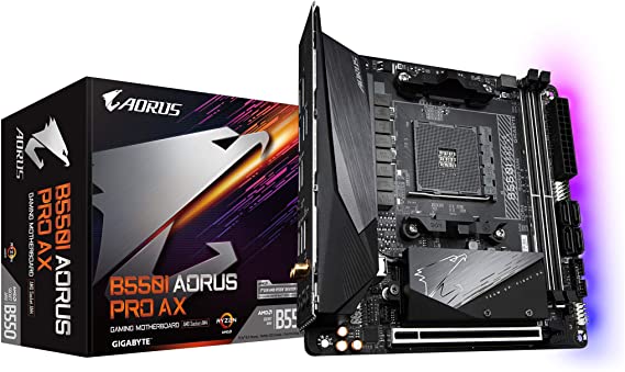 GIGABYTE B550I AORUS PRO AX (AM4 AMD/B550/Mini-Itx/Dual M.2/SATA 6Gb/s/USB 3.2 Gen 1/WiFi 6/2.5 GbE LAN/PCIe4.0/Realtek ALC1220-Vb/DisplayPort 1.4/2xHDMI 2.0B/RGB Fusion 2.0/DDR4/Gaming Motherboard)