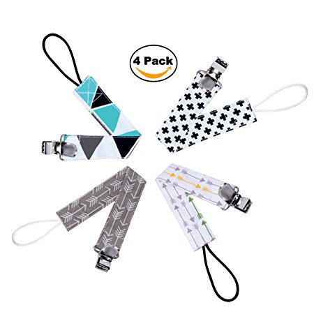 Kyapoo Pacifier Clips 4 Pack Unisex Baby Pacifier Teething Holder