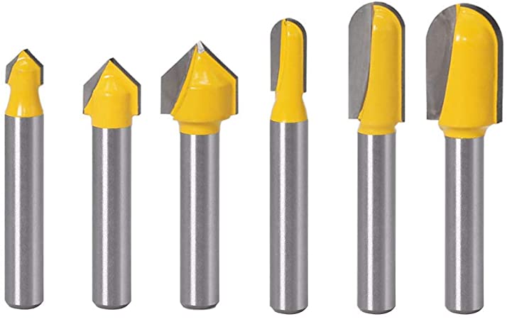 Bestgle 3pcs 1/4” Shank Core Cove Box Round Nose Router Bit and 3pcs 1/4” Shank V Groove Router Bit 90 Degree CNC Engraving V Grooving Bit Woodwroking Cutting Tool