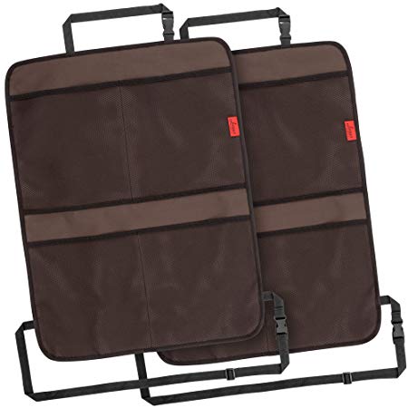 Kick Mats (2 Pack) - Car Seat Back Protectors with Odor Free, Premium Waterproof Fabric, Reinforced Corners to Prevent Sag, and 4 Mesh Pockets for Large Storage